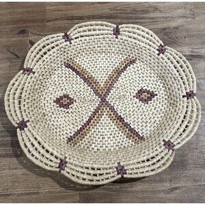 VINTAGE HAND WOVEN COILED OVAL BASKET TRAY  WALL DECOR 17” SOUTH WESTERN STYLE